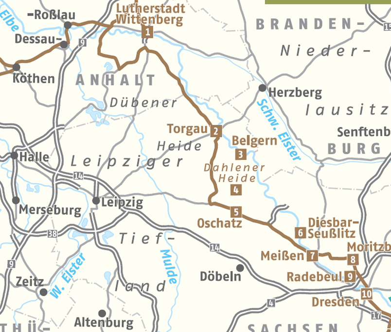 Alleenstraße von Wittenberg nach Dresden